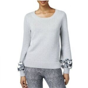 Michael Kors Elegant Gray Sweater with Embellished Wrists.  Size-Large